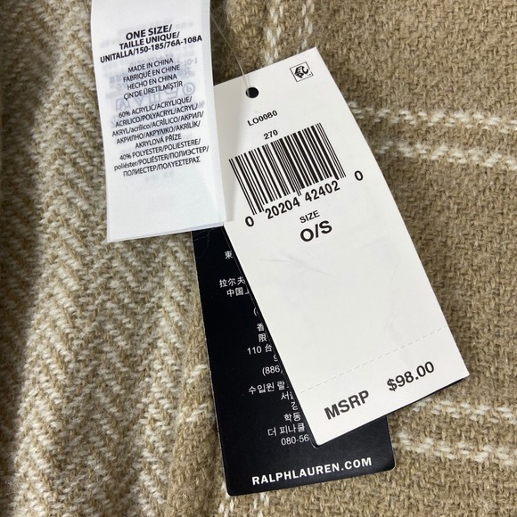 Lauren Ralph Lauren Womens Plaid Wrap Poncho‎ Cape Tan Acrylic One Size NEW - Picture 4 of 8